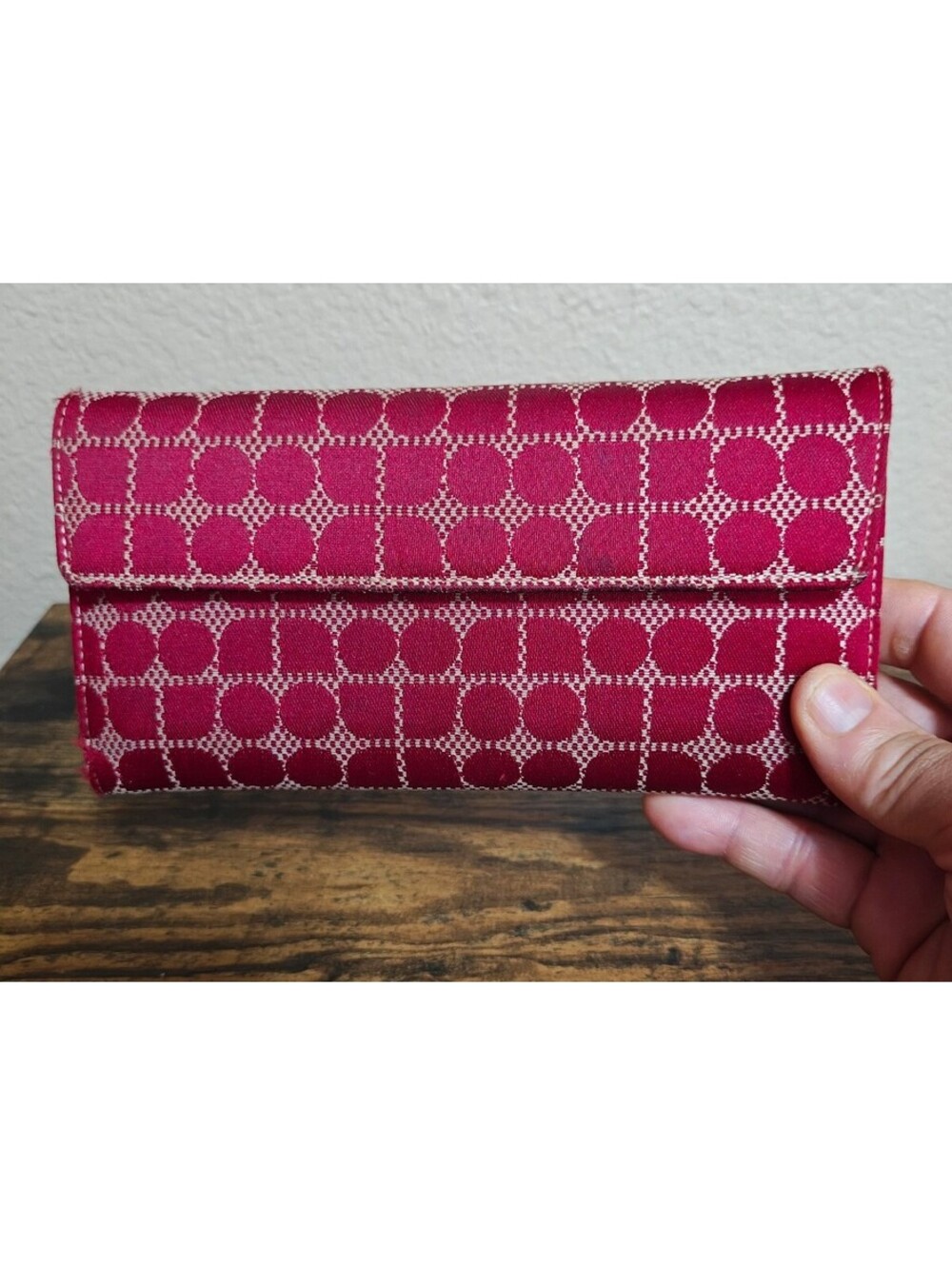 2000s Red/Burgundy Kate Spade NY "Noel" Jacquard Flap Wallet